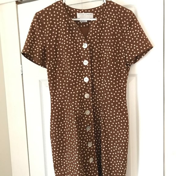 Vintage Brown Polka Dot Midi Dress - Picture 1 of 4